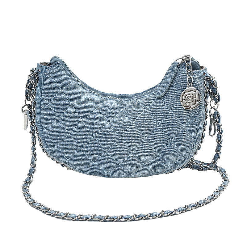 Denim Crescent Moon Bag