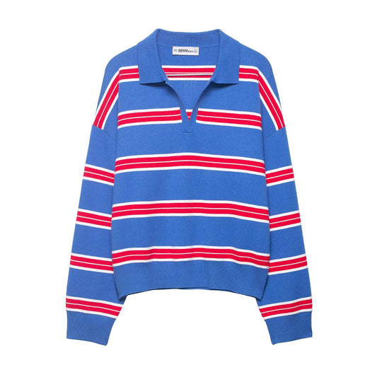 Heritage Multi-Stripe Polo Knit Top - Blue Rouge