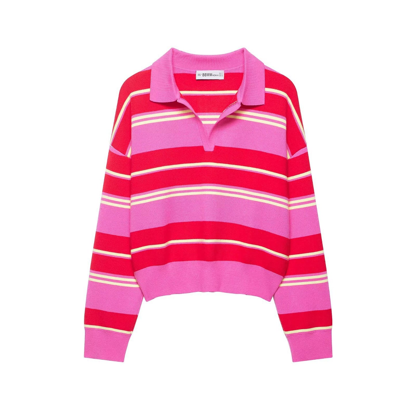 Heritage Multi-Stripe Polo Knit Top - Rosy Blanc