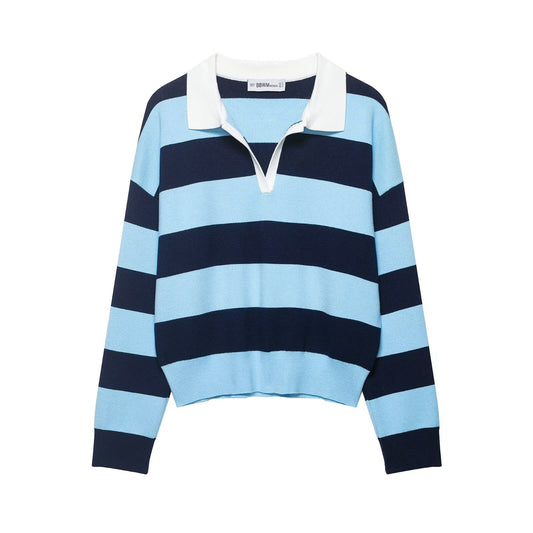 Heritage Stripe Polo Knit Top - Midnight Sky