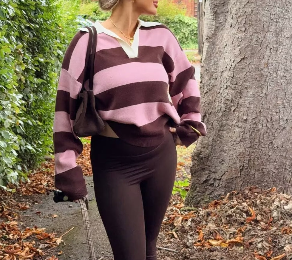 Heritage Stripe Polo Knit Top - Midnight Sky
