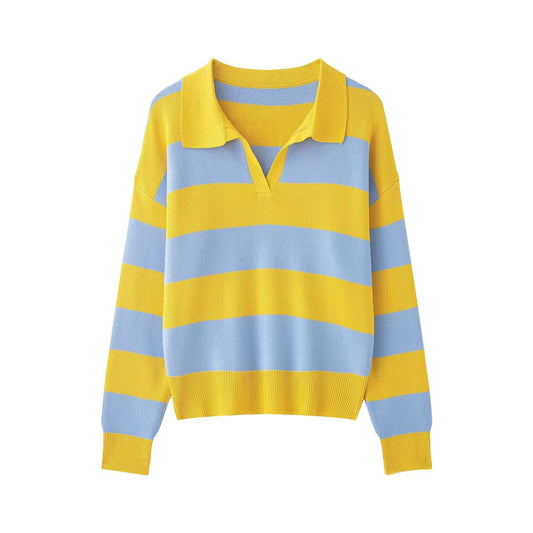 Heritage Stripe Polo Knit Top - Sky Yellow