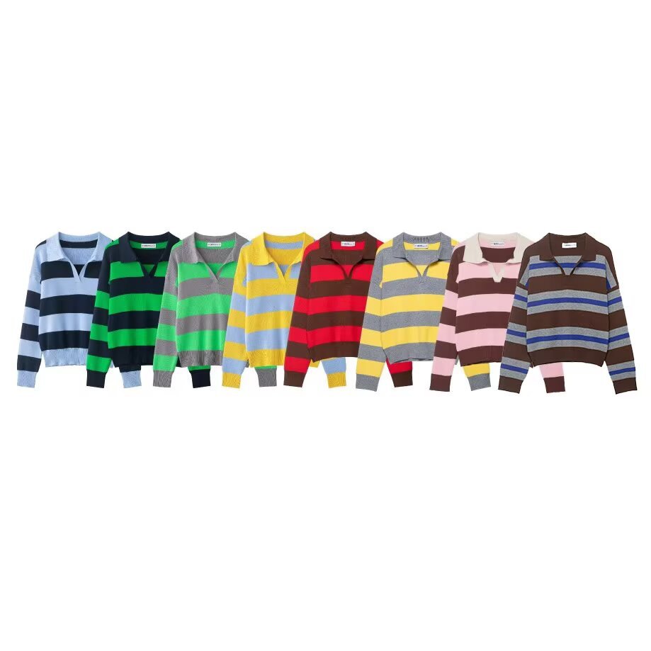 Heritage Stripe Polo Knit Top - Midnight Sky
