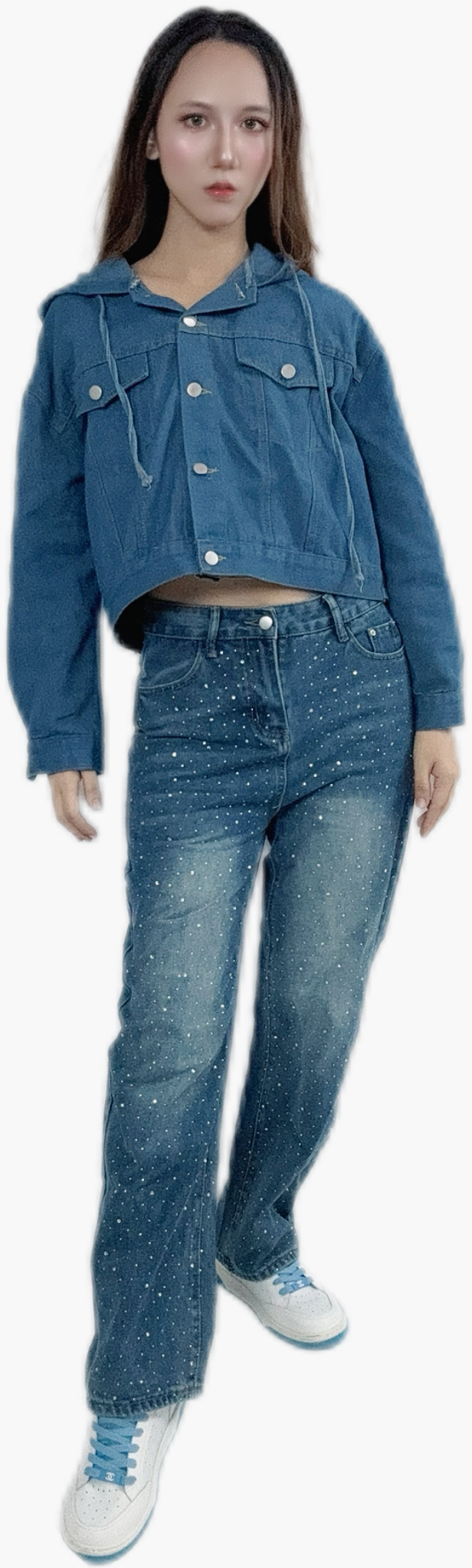 "Twilight Diamond Straight Leg Jeans High Waisted with elegant design"