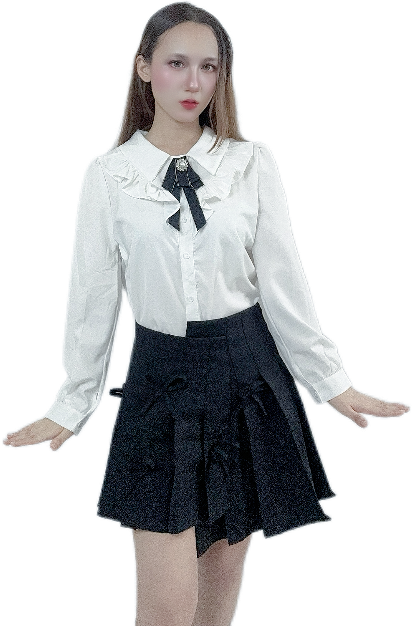 "Majestic Ruffle Bow Shirt with stylish ruffles"