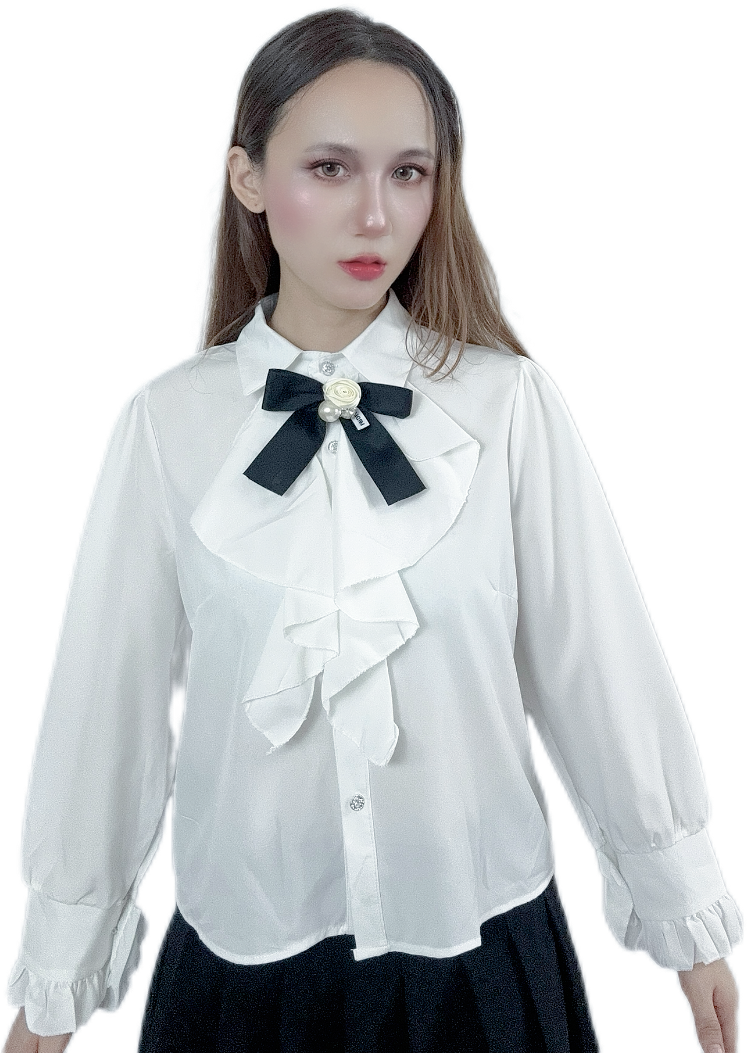 "Rose Pearl Bow Shirt with elegant pearl design"