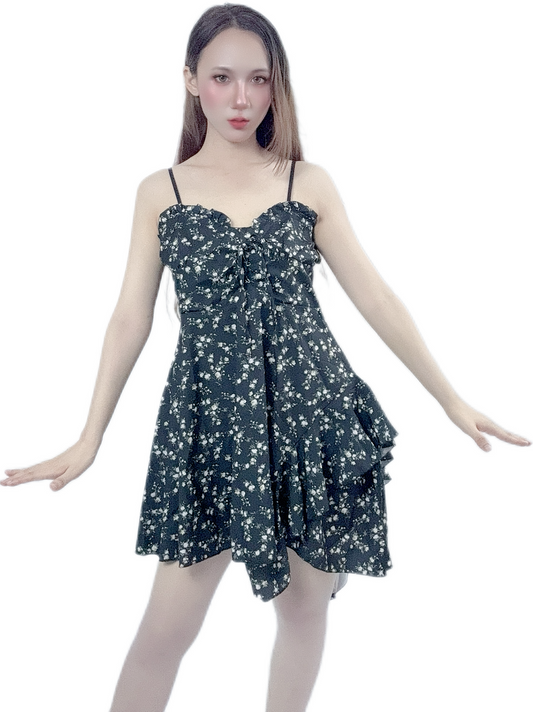 "Midnight Floral Short Dress with elegant floral pattern"