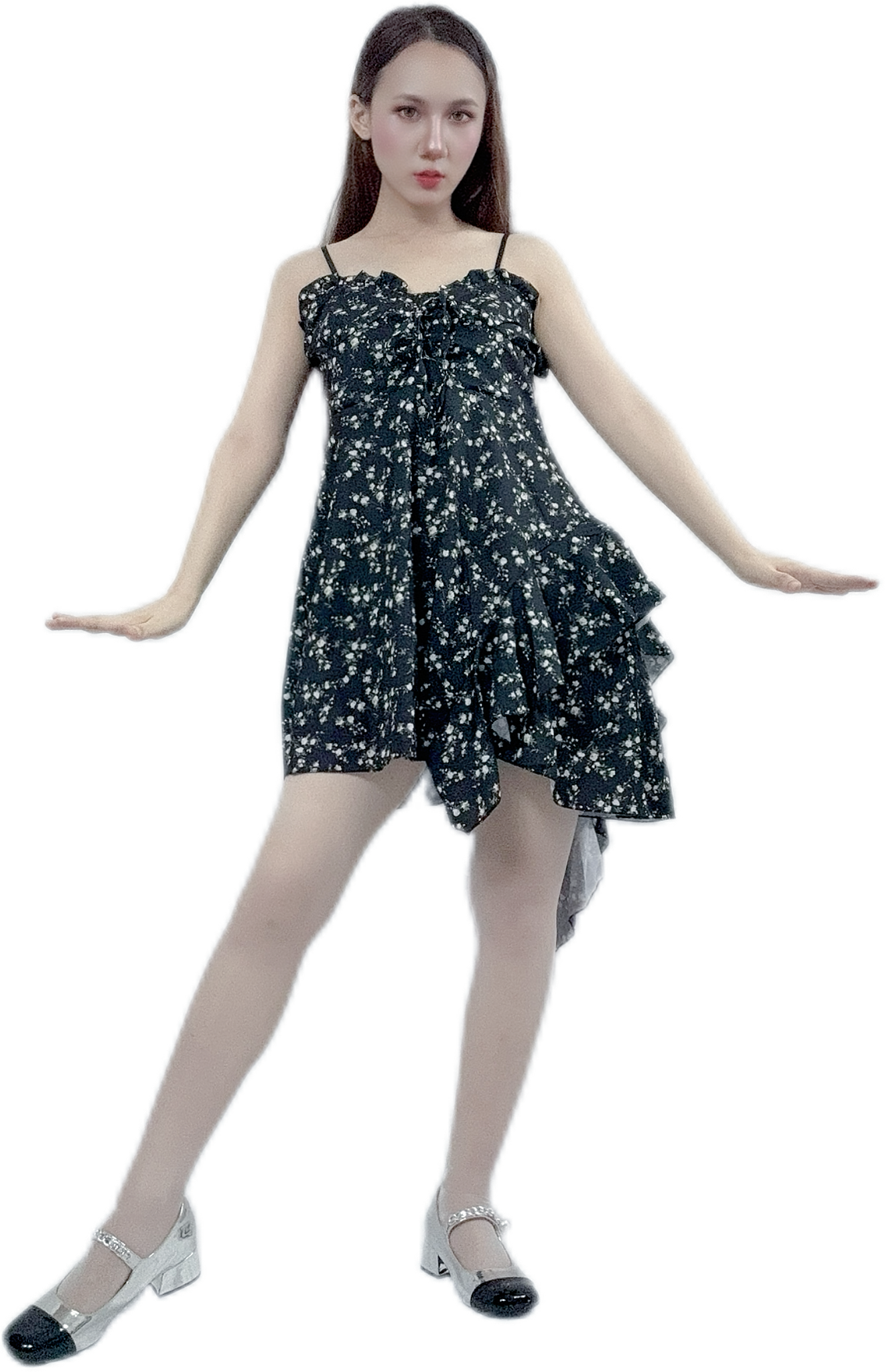 "Midnight Floral Short Dress with elegant floral pattern"