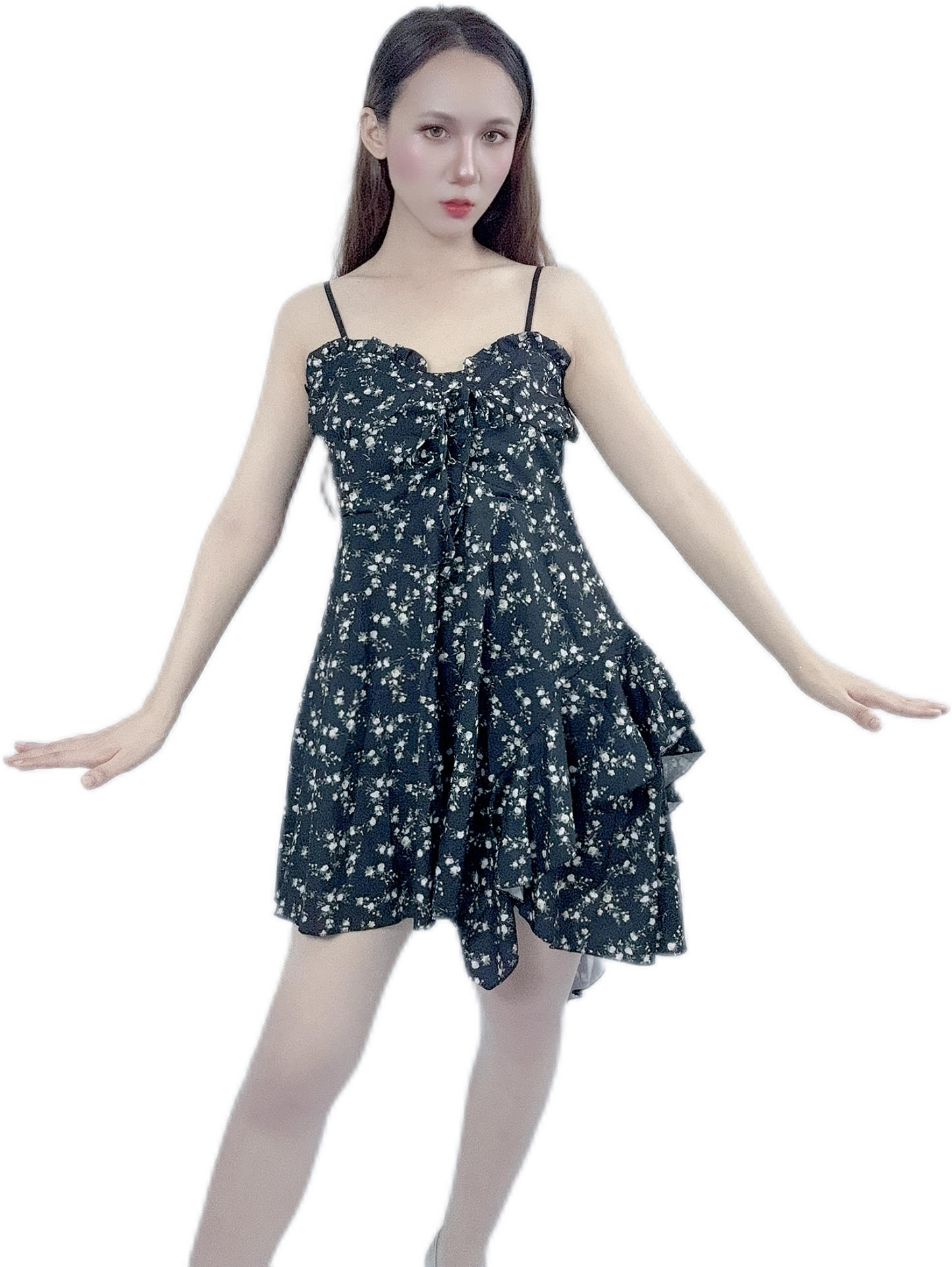 "Midnight Floral Short Dress with elegant floral pattern"
