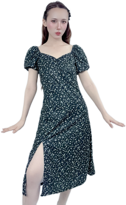 "Dark Enigma Floral Dress with mysterious floral design"