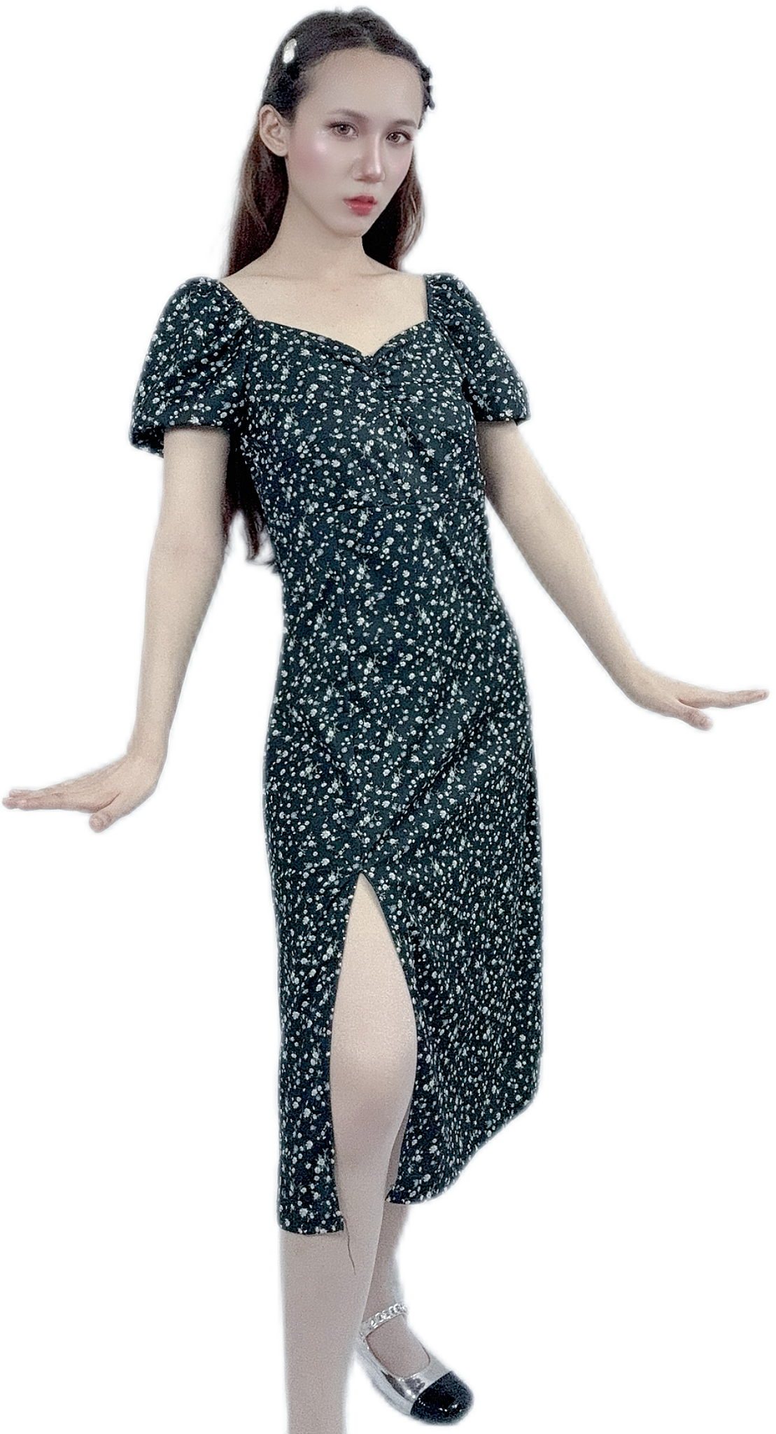 "Dark Enigma Floral Dress with mysterious floral design"