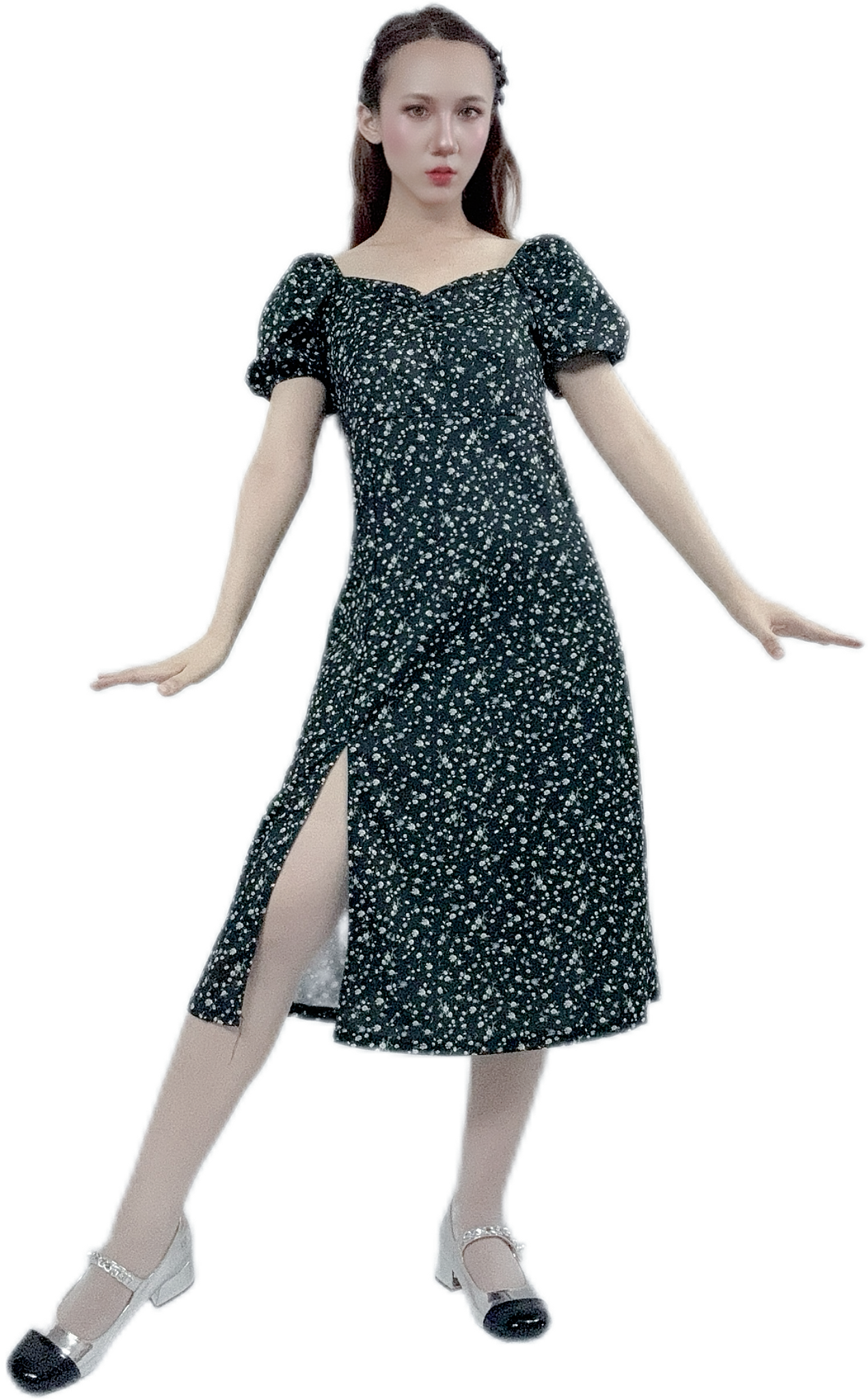 "Dark Enigma Floral Dress with mysterious floral design"