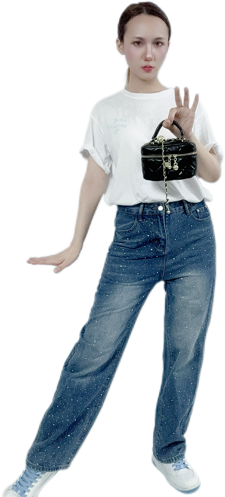 "Twilight Diamond Straight Leg Jeans High Waisted with elegant design"