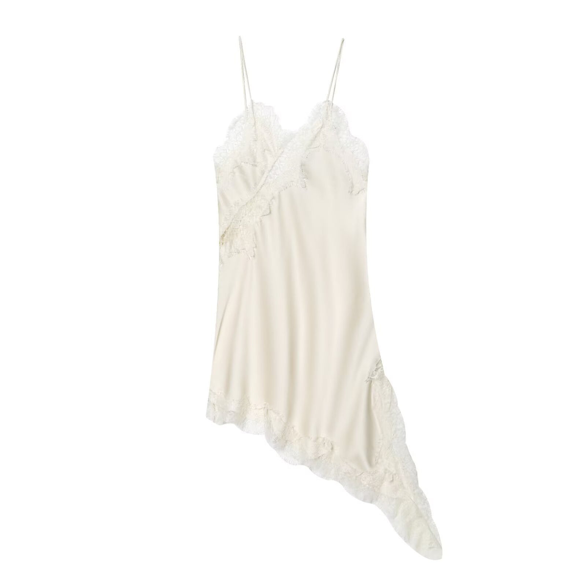 Lace Veil Asymmetrical Dress - Blanc White
