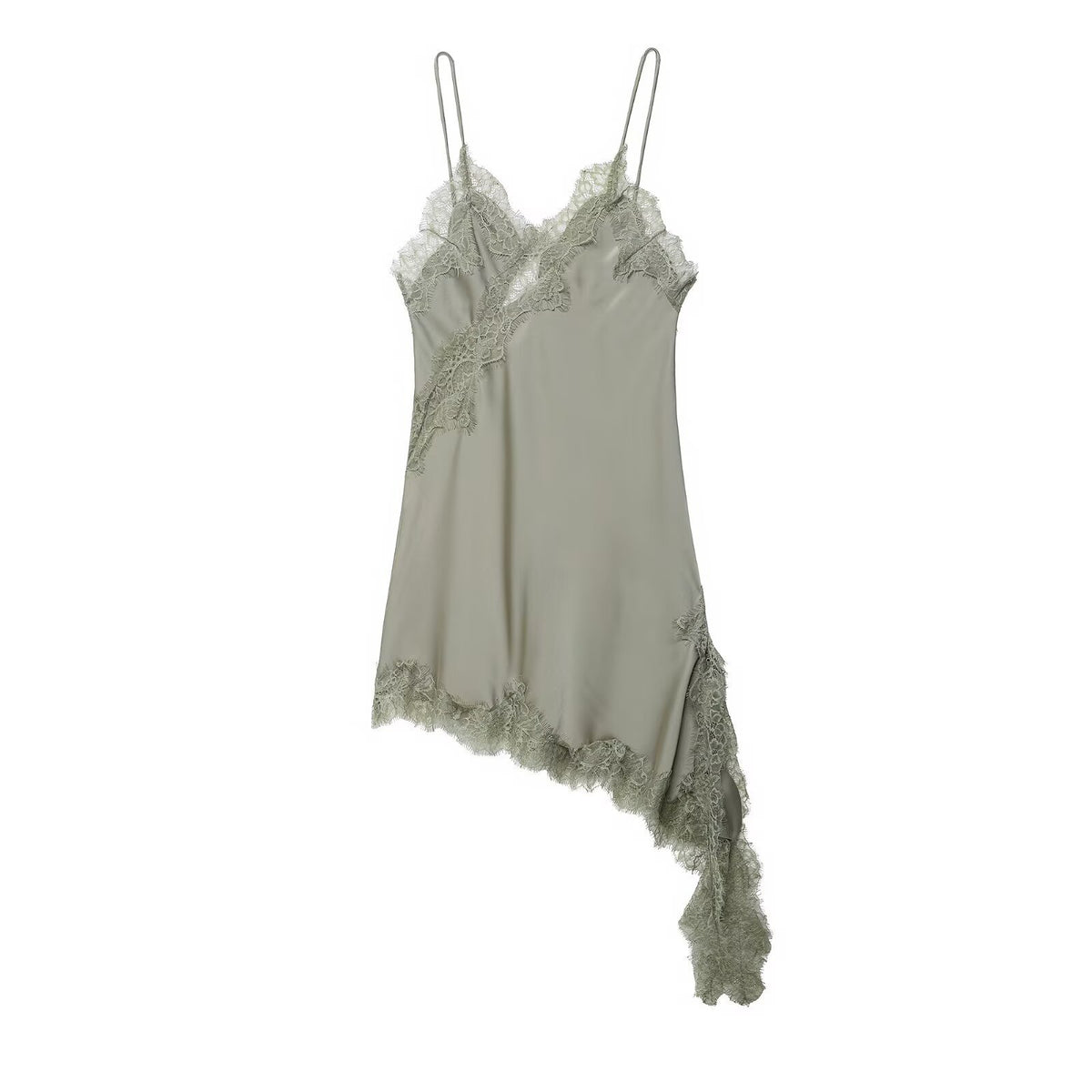 Lace Veil Asymmetrical Dress - Blanc White
