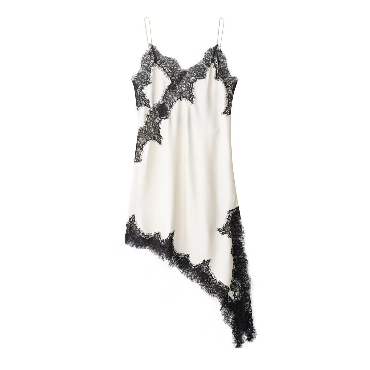 Lace Veil Asymmetrical Dress - Blanc White