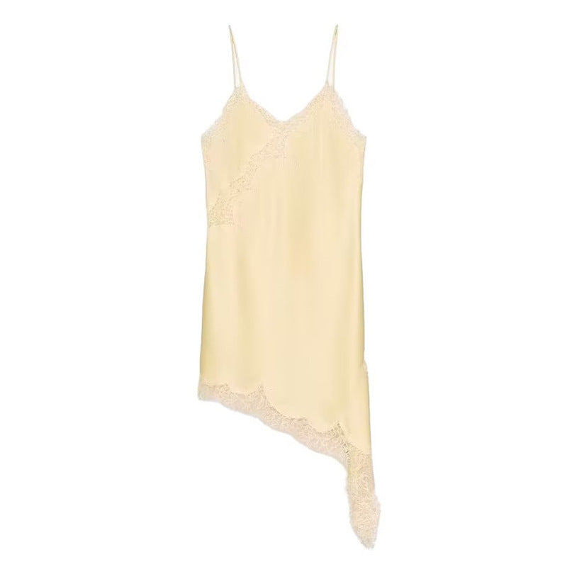 Lace Veil Asymmetrical Dress - Blanc White