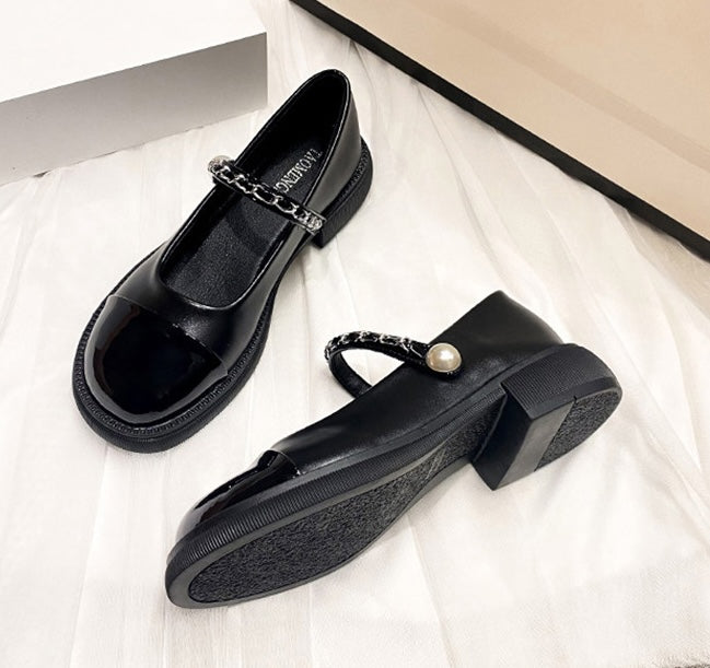 Lolita Pearl Mary Janes - Midnight Black