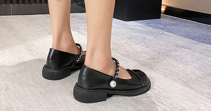 Lolita Pearl Mary Janes - Midnight Black