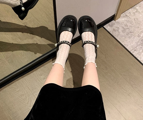 Lolita Pearl Mary Janes - Midnight Black