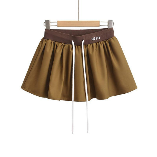 Low-Rise Drawstring Mini Skirt - Caramel Brown