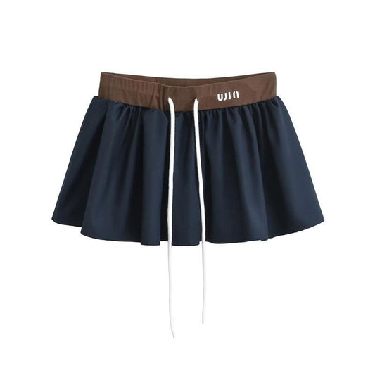 Low-Rise Drawstring Mini Skirt - Navy