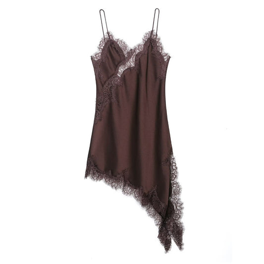 Midnight Veil Asymmetrical Dress - Mocha Brown