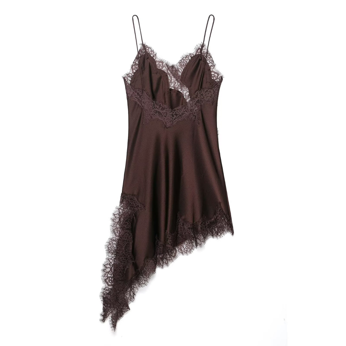 Midnight Veil Asymmetrical Dress - Mocha Noir