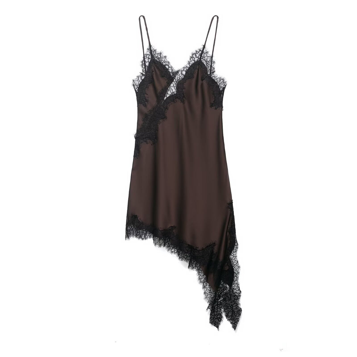 Midnight Veil Asymmetrical Dress - Mocha Noir