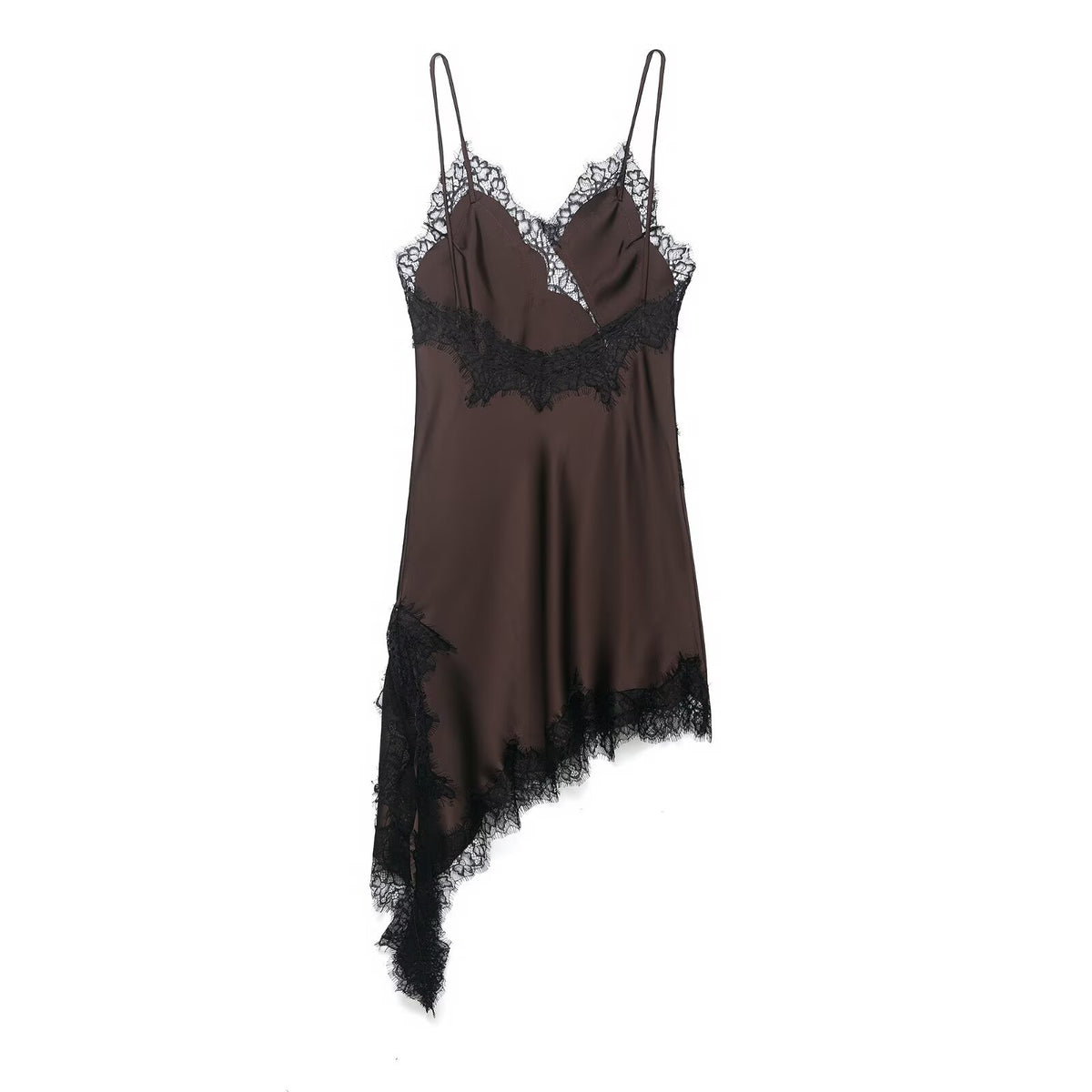 Midnight Veil Asymmetrical Dress - Mocha Noir