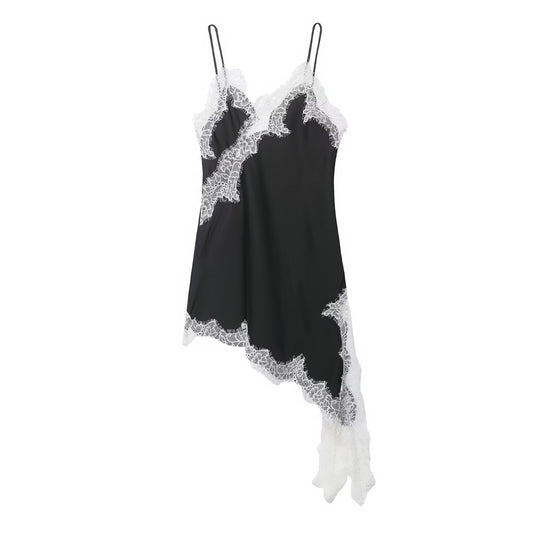 Midnight Veil Asymmetrical Dress - Noir & Blanc