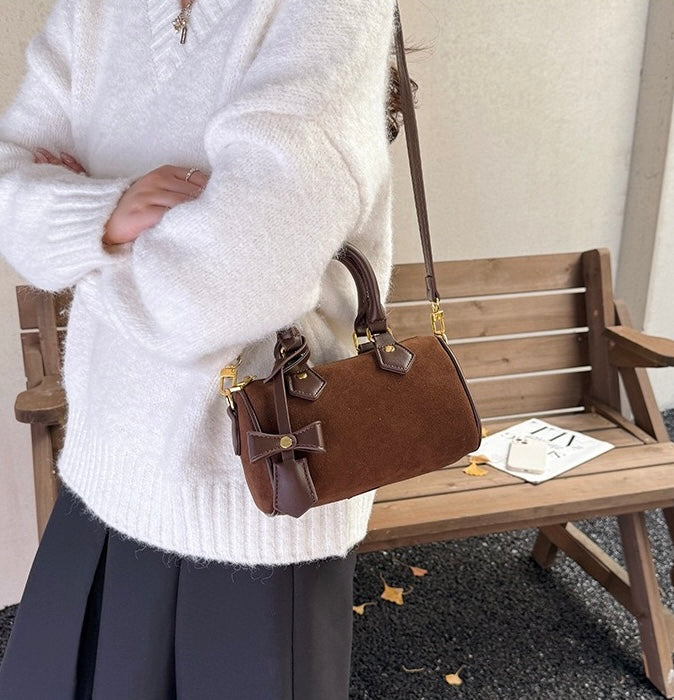 Bow Suede Boston Bag