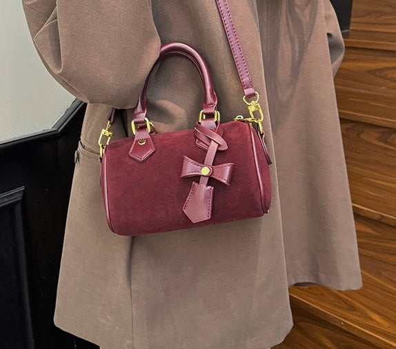 Bow Suede Boston Bag