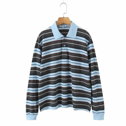 Modern Stripe Polo Top - Blue Grey