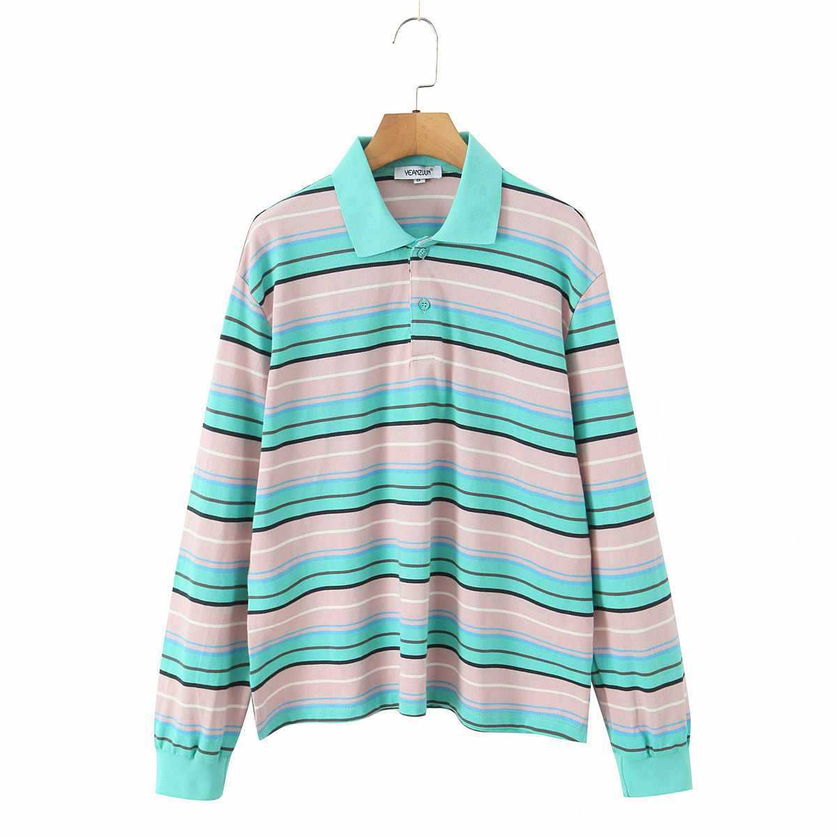 Modern Stripe Polo Top - Blue Grey