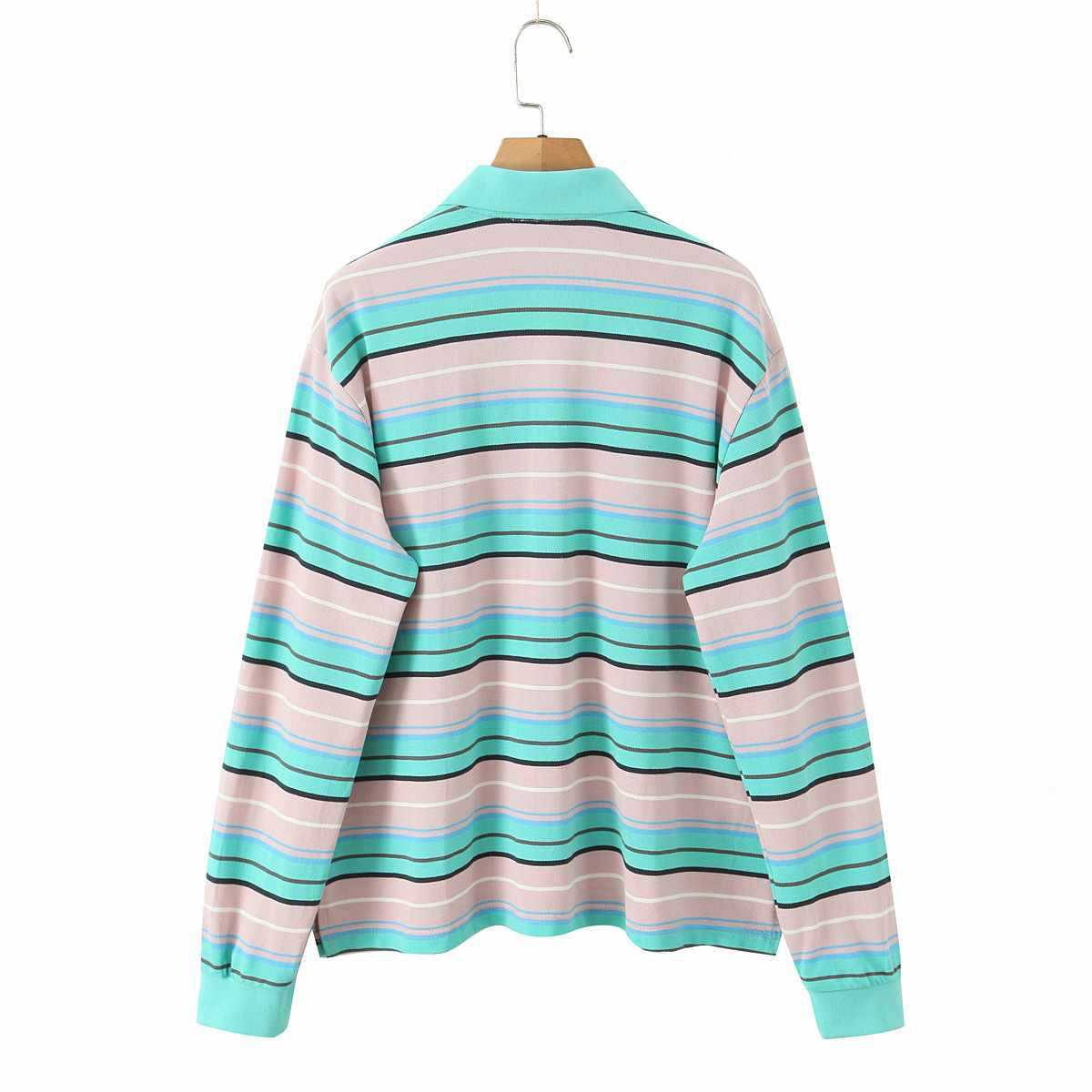 Modern Stripe Polo Top - Blue Grey