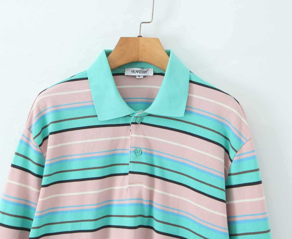 Modern Stripe Polo Top - Blue Grey