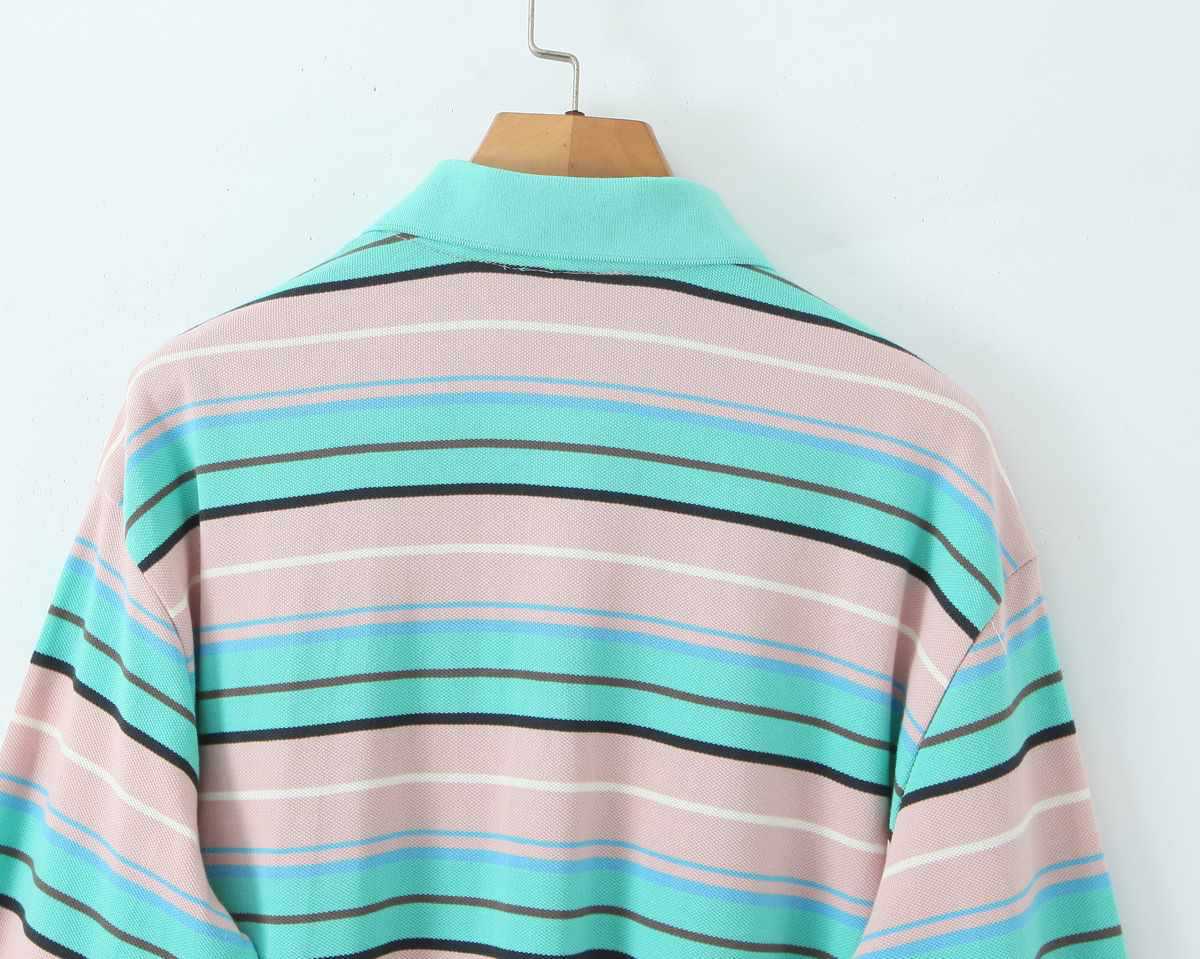 Modern Stripe Polo Top - Blue Grey