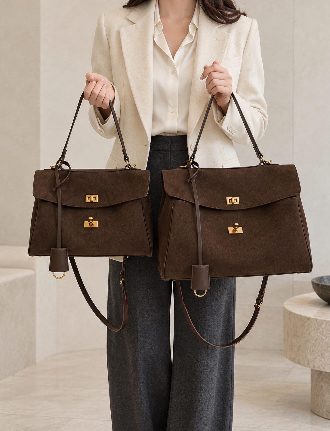 Modern Knight Suede Tote Bag - Caramel Brown