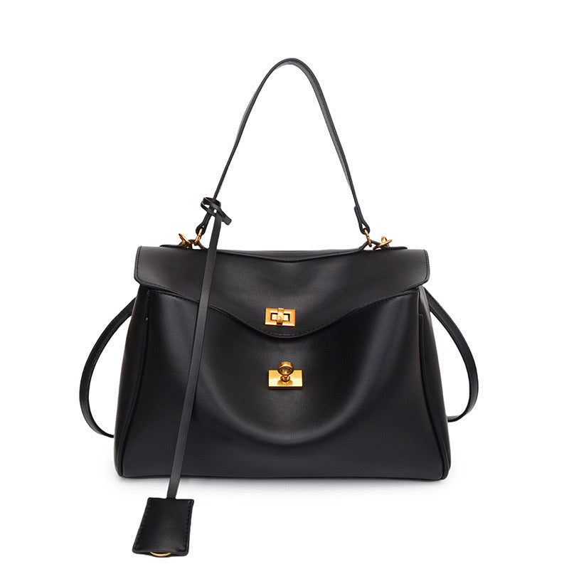 Modern Knight Tote Bag - Vintage Gold Buckle - Midnight Black