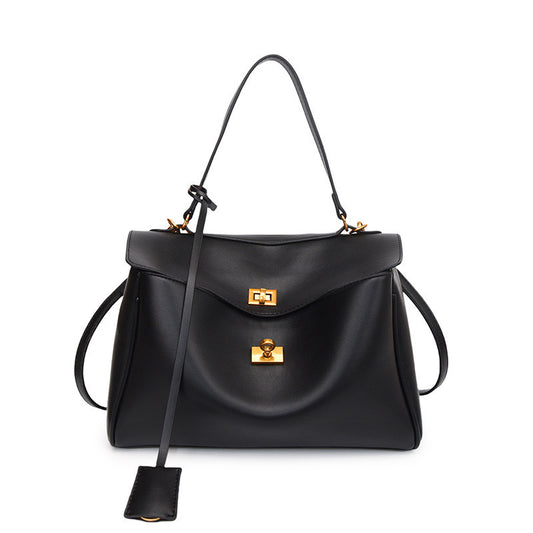 Modern Knight Tote Bag - Vintage Gold Buckle - Midnight Black