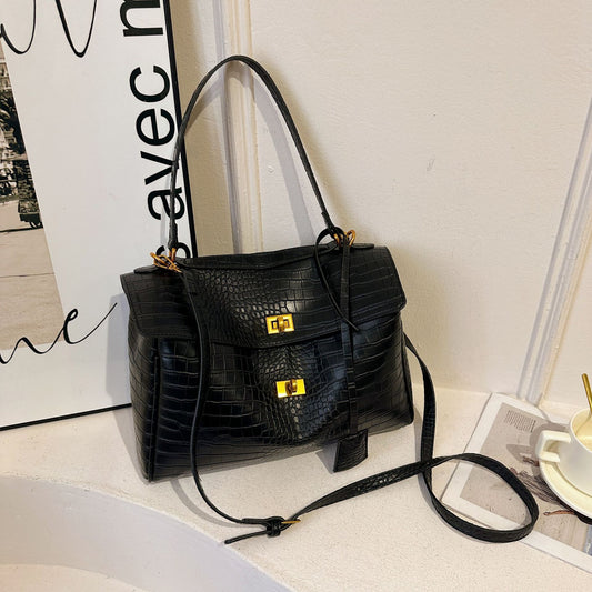 Modern Knight Tote – Textured Edition - Croc Effect Black