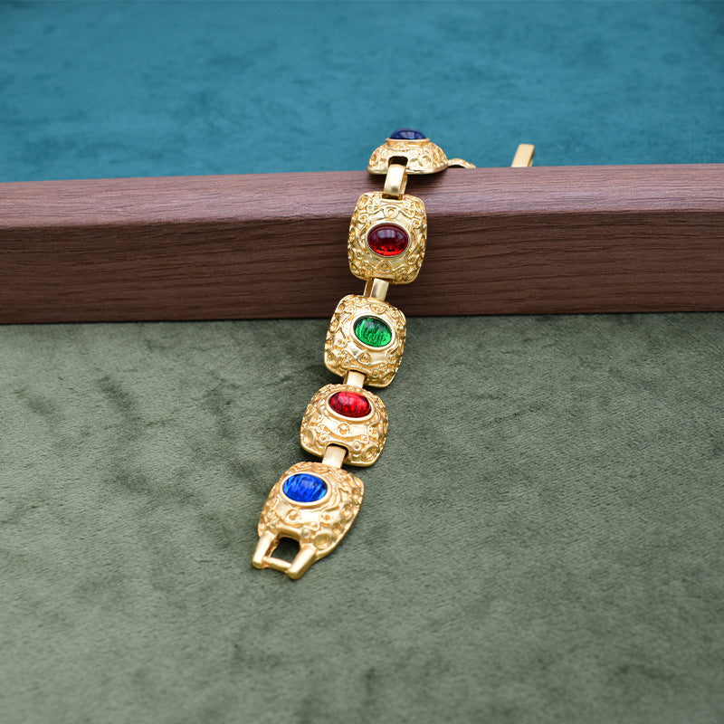 Rainbow Gemstones Golden Bracelet