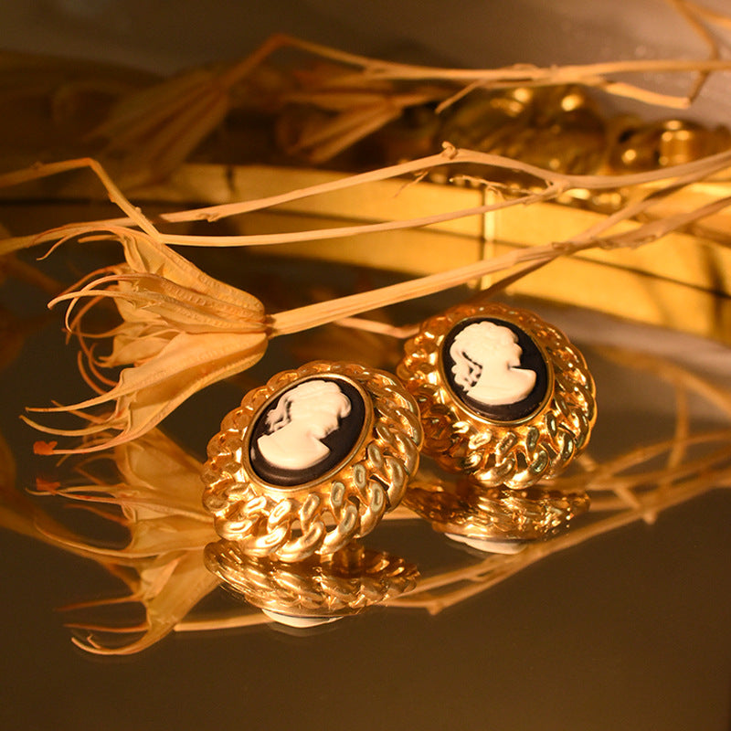 Gold-Plated Cameo Portrait Earrings