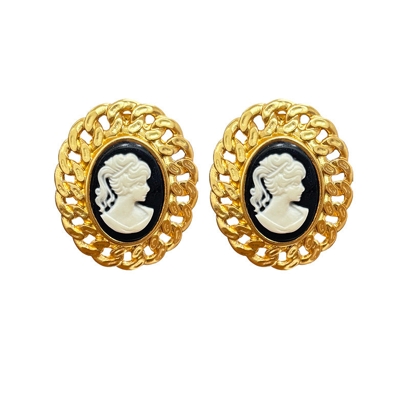 Gold-Plated Cameo Portrait Earrings
