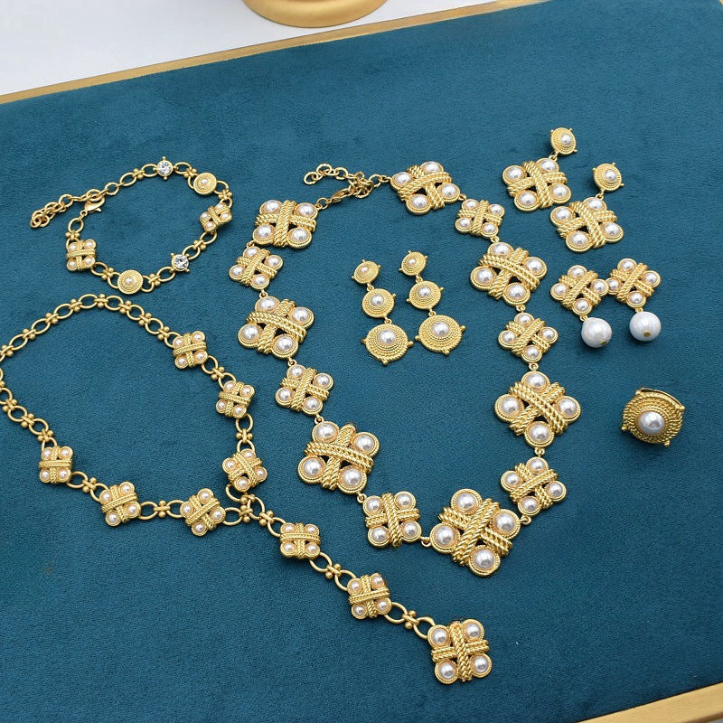 Gold-Plated Pearl Jewelry Set