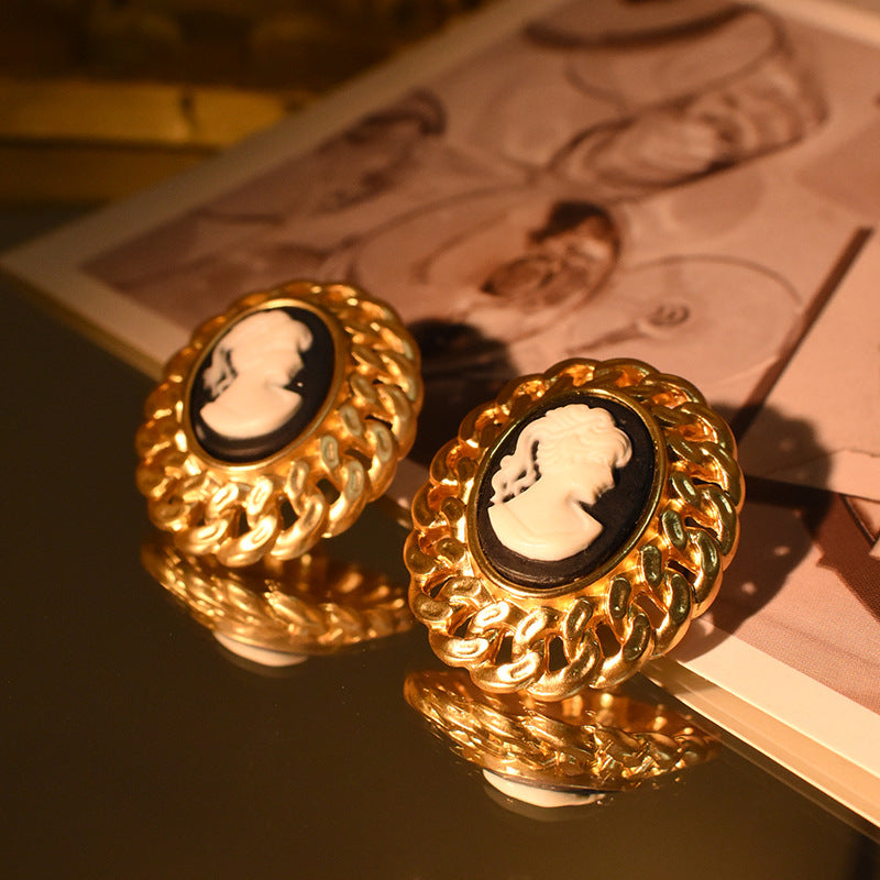 Gold-Plated Cameo Portrait Earrings