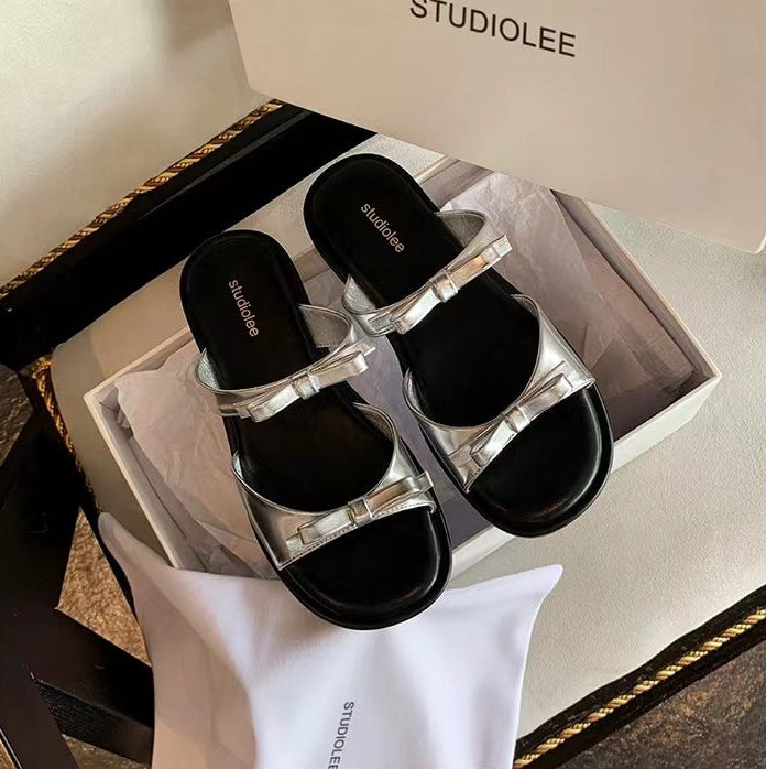 Bow Ease Slides - Stardust Silver