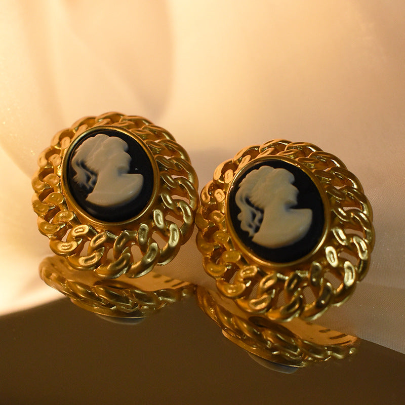 Gold-Plated Cameo Portrait Earrings