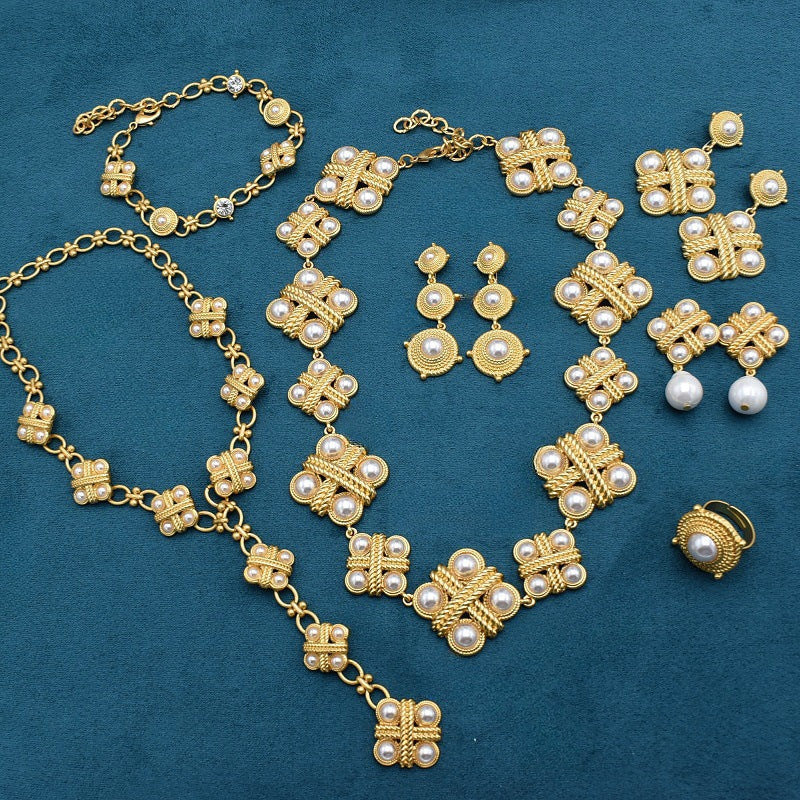 Gold-Plated Pearl Jewelry Set